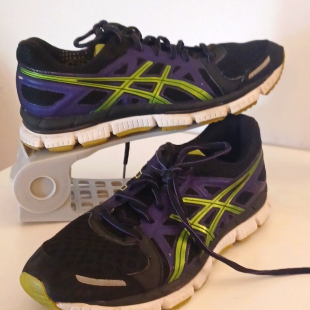 ASIS GEL-NEO 33 T272N black/ green Sneakers Leather Womens 9.5  GUC